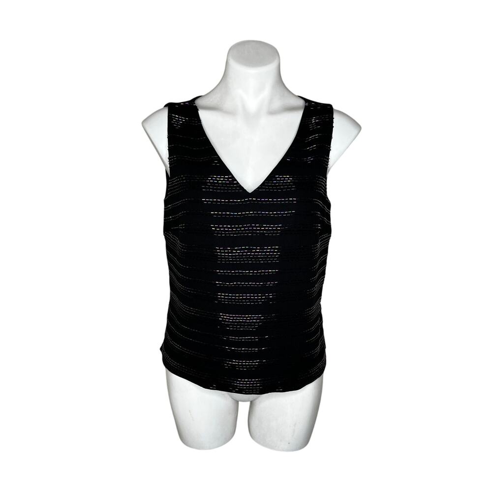 VINTAGE Casual Corner Beaded V-Neck Tank Black Size 10